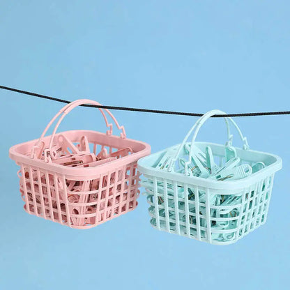 Plastic Clothespins with Storage Basket for Laundry & Home