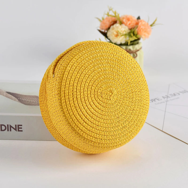 Handwoven Round Straw Crossbody Bag