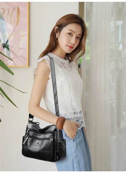 Casual Floral Embossed Leather Crossbody Shoulder Bag