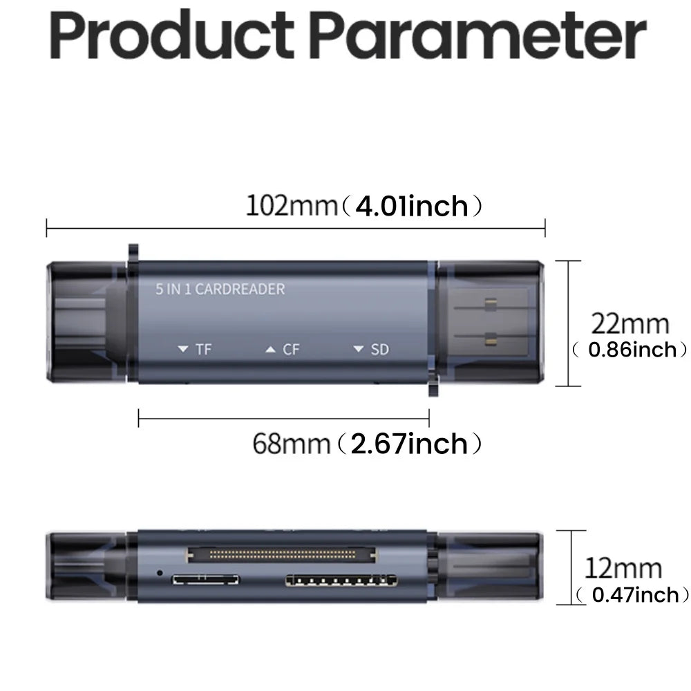 5-in-1 USB & Type-C Card Reader