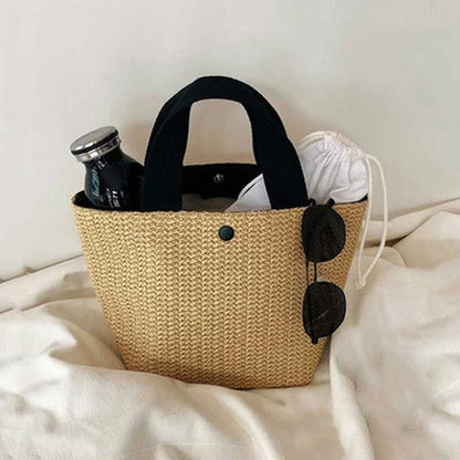 Woven Straw Bucket Tote Bag