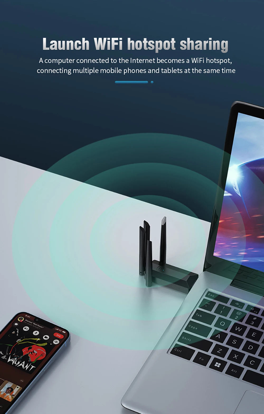 1200M USB 3.0 Dual-Band WiFi Adapter 2.4GHz/5GHz with 4 External Antennas