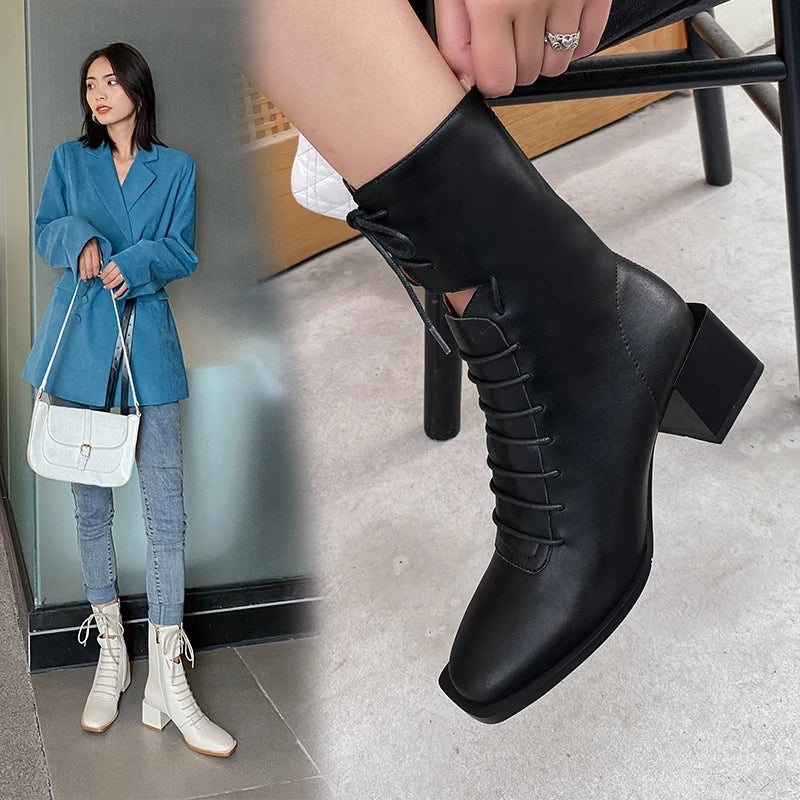 Leather High Heel Shoes Ankle Boots