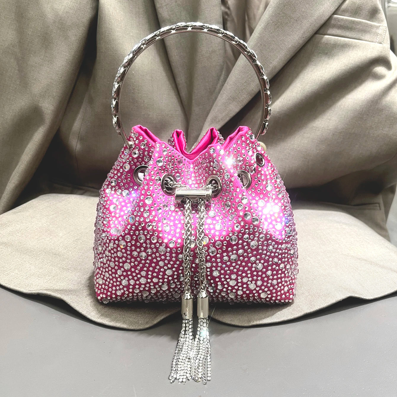 Luxury Rhinestone Bucket Evening Bag