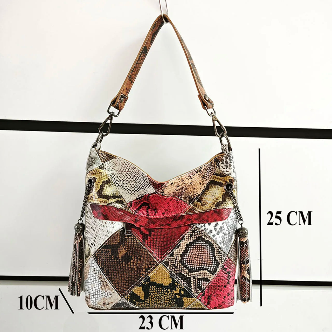 Designer Cow Leather Color Block Crossbody Bucket Handbag