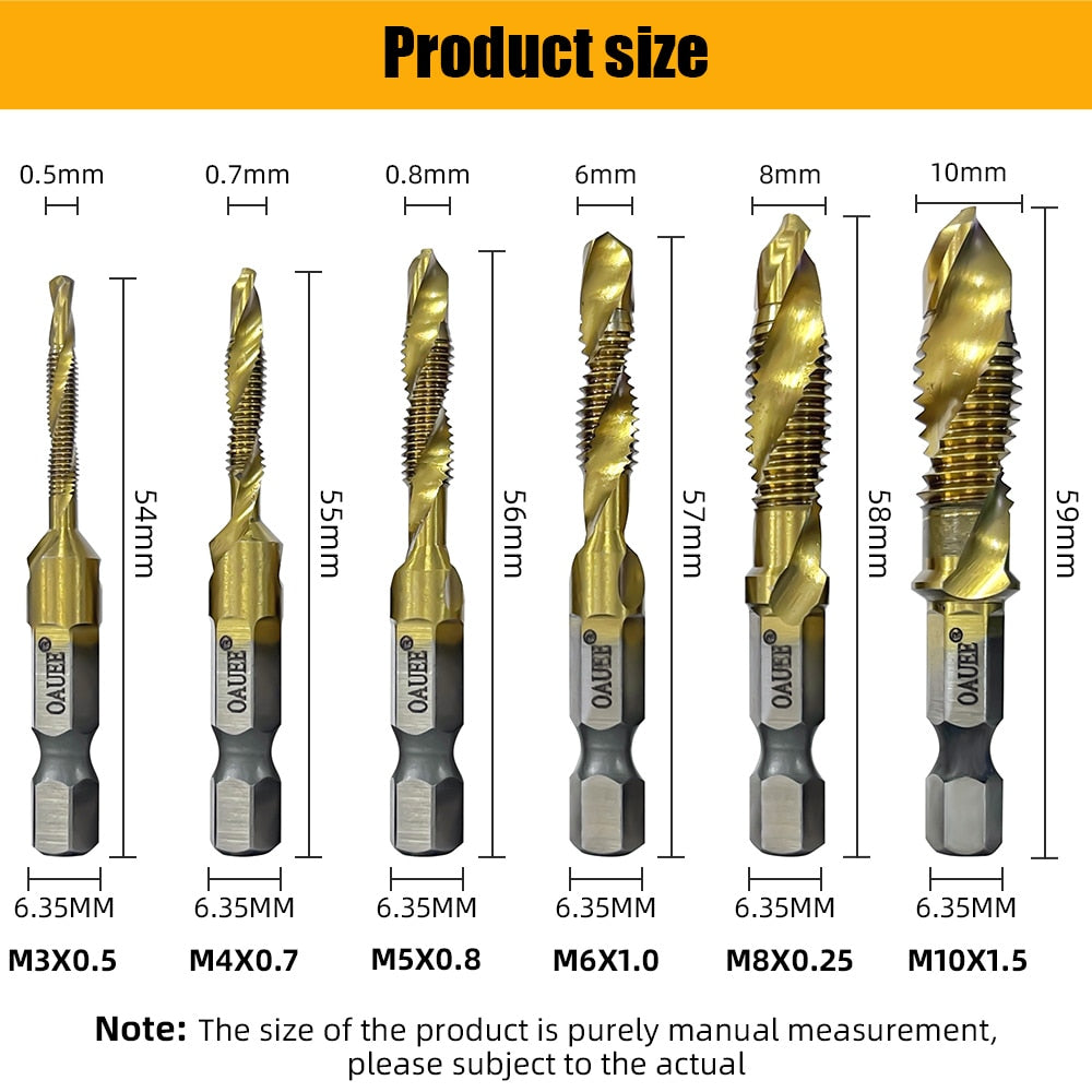 1/2/3/6Pcs Tap Drill Bit Hex Shank Titanium Plated HSS Screw Thread