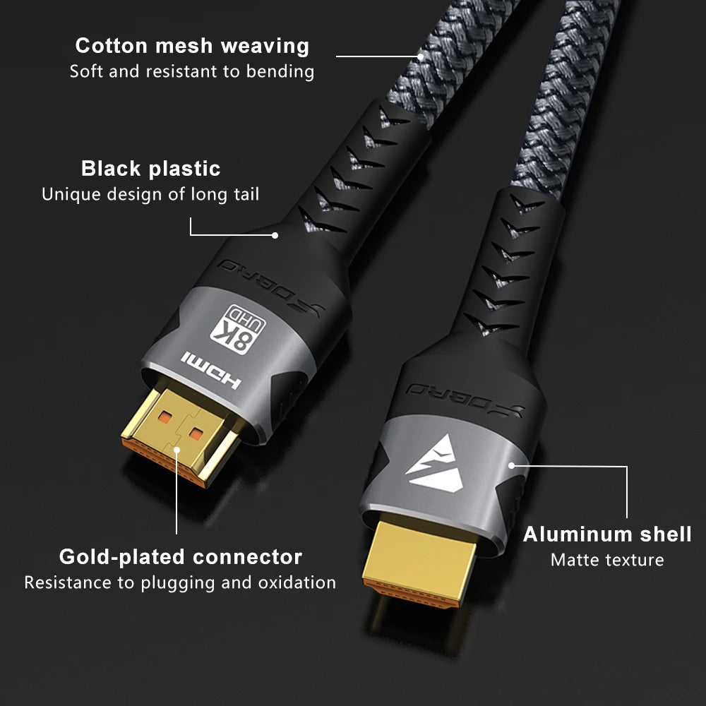 8K HDMI 2.1 Braided Cable – 48Gbps High Speed