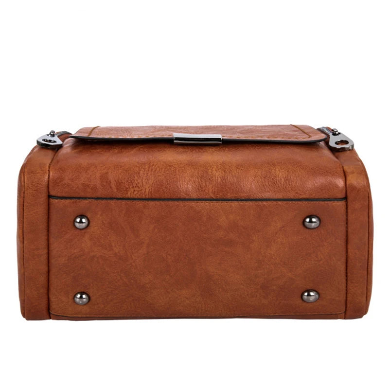 Vintage PU Leather Boston Handbag