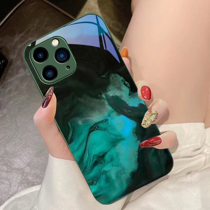 Tempered Glass Marble Effect iPhone Case