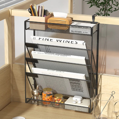 Mesh Desk File Organizer, 5-Tier Vertical Document Tray with Wall Mount Option