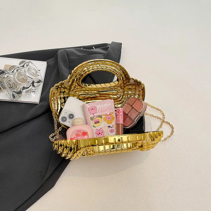 Metallic Acrylic Woven Handbag