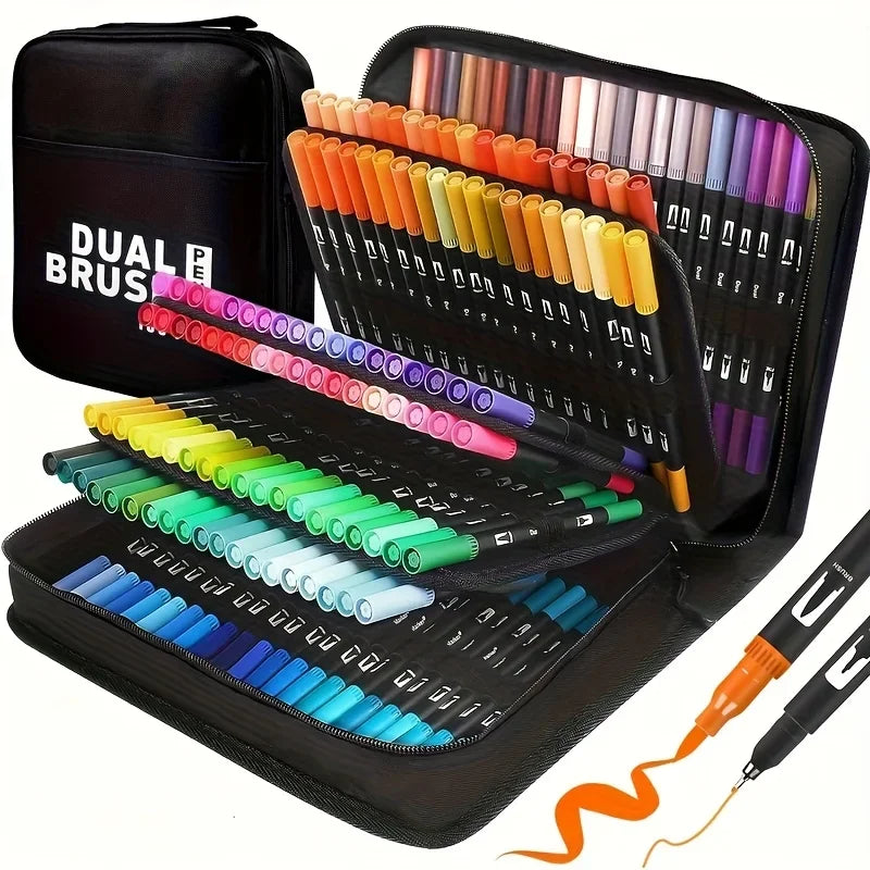 24-Color Dual-Tip Watercolor Brush Marker Set