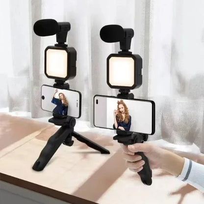 Mobile tripod kit with microphone LED