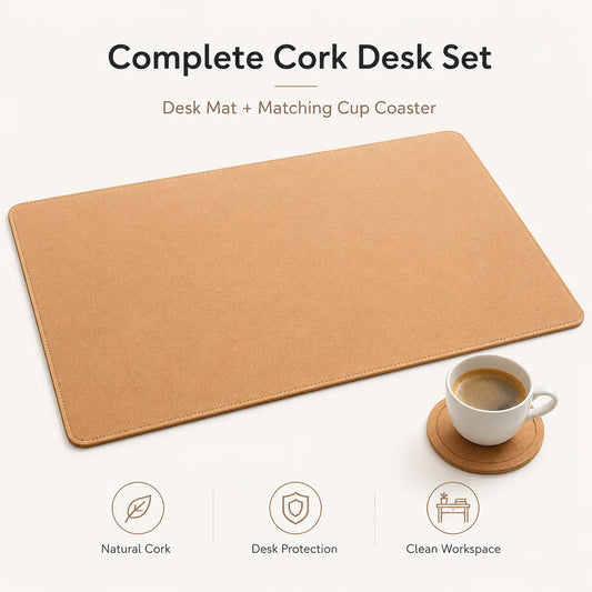 Natural Cork Desk Mat & Coaster Set