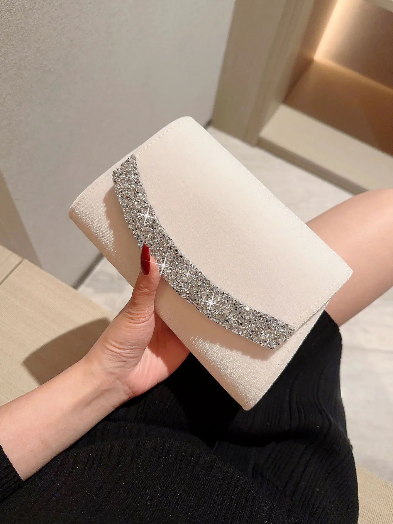 Rhinestone Velvet Evening Clutch Bag