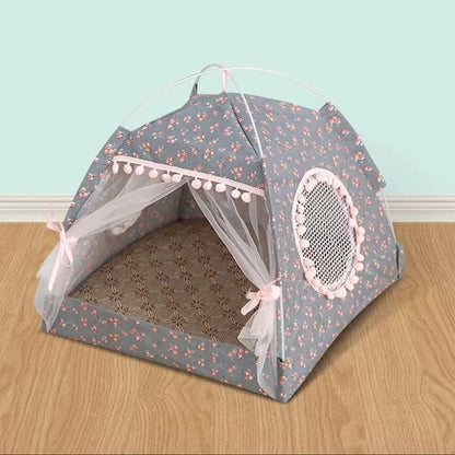 Semi-Enclosed Flower Pet Tent Bed