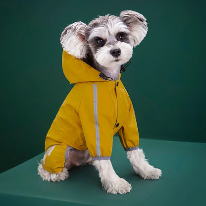 Full-Body Waterproof Dog Overalls with Reflective Strips & Hood