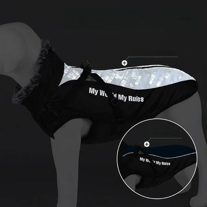 Reflective Winter Dog Coat with Faux Fur Collar for Large Dogs