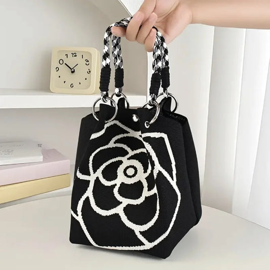 Floral Knit Tote Shoulder Bag