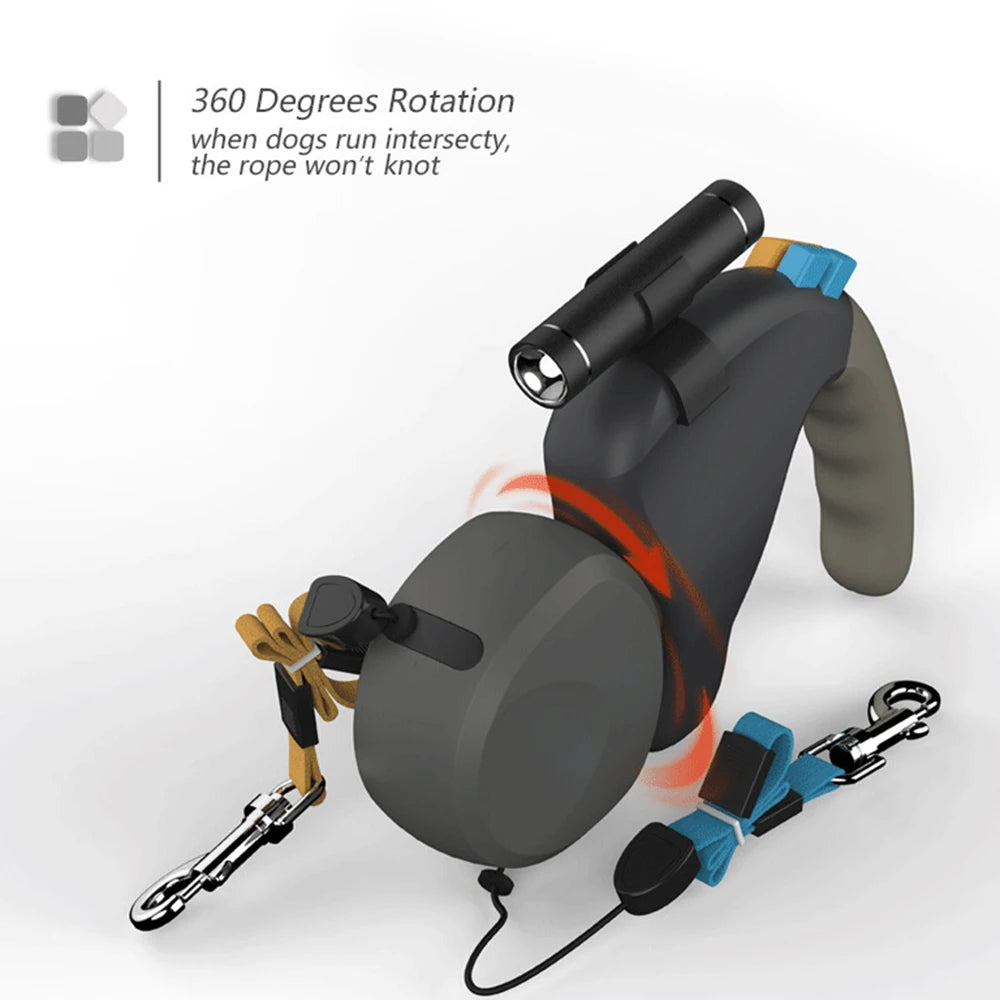 Dual Retractable Dog Leash with LED Light