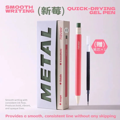 Never Hexagonal Bar Metal Retractable Gel Pen 0.5mm Quick-Drying & Weighted Black Signature Pen Aesthetic Stationery Gift