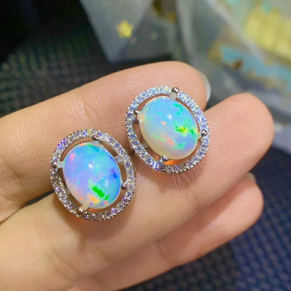 Natural Opal 925 Sterling Silver Stud Earrings