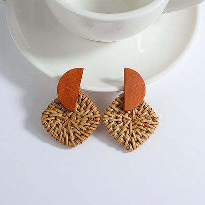AENSOA Boho Handmade Geometric Wooden Drop Earrings