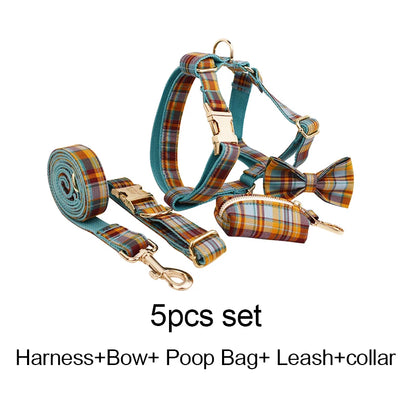 Personalized Plaid Dog Collar, Harness & Leash Set