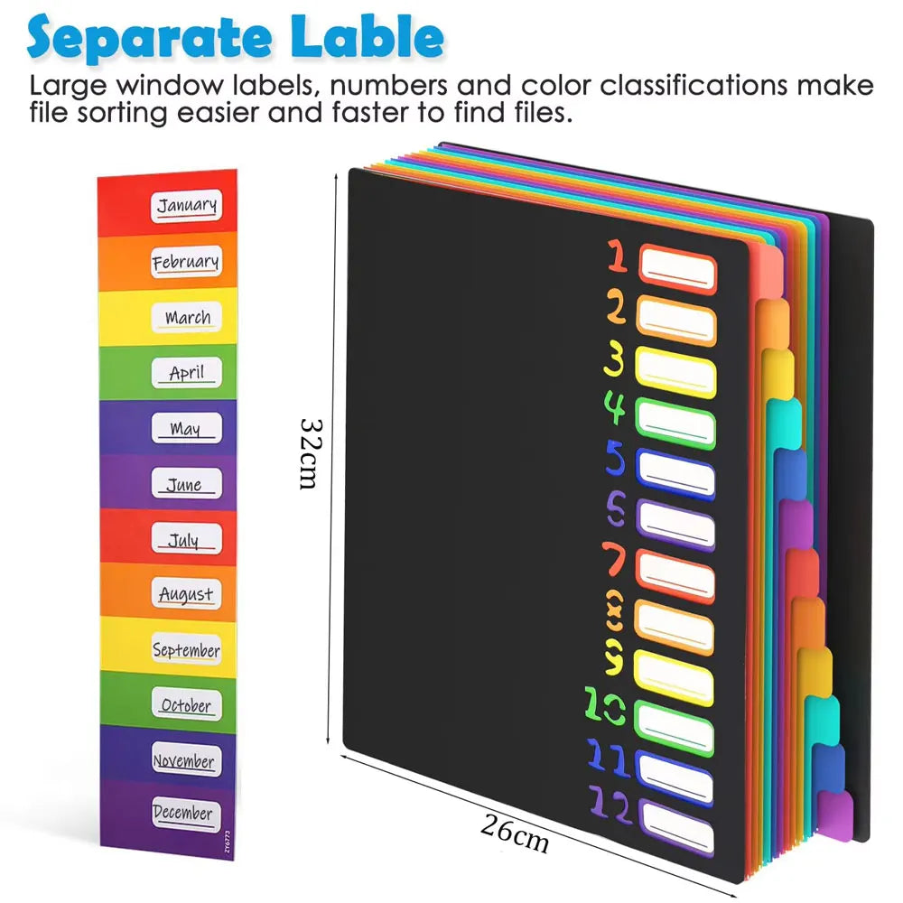 A4 Expanding File Folder with 12 Colour Tabs