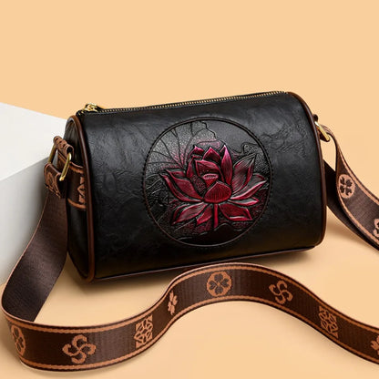 Casual Floral Embossed Leather Crossbody Shoulder Bag