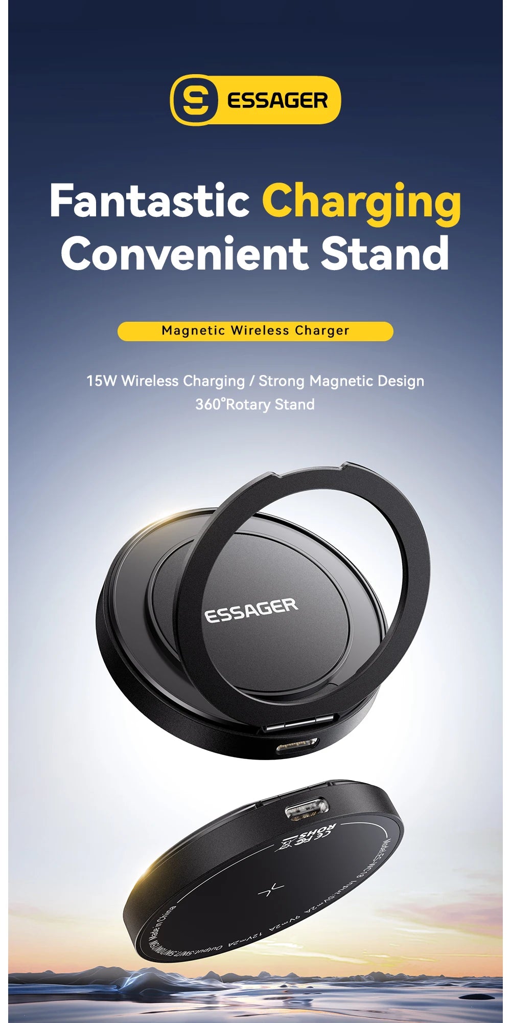 ESSAGER Magnetic Wireless Charger with Phone Holder