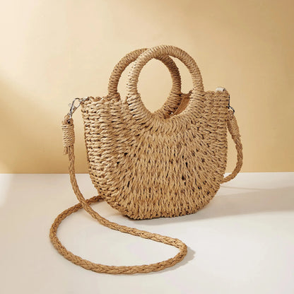 Handwoven Straw Rattan Crossbody Beach Bag