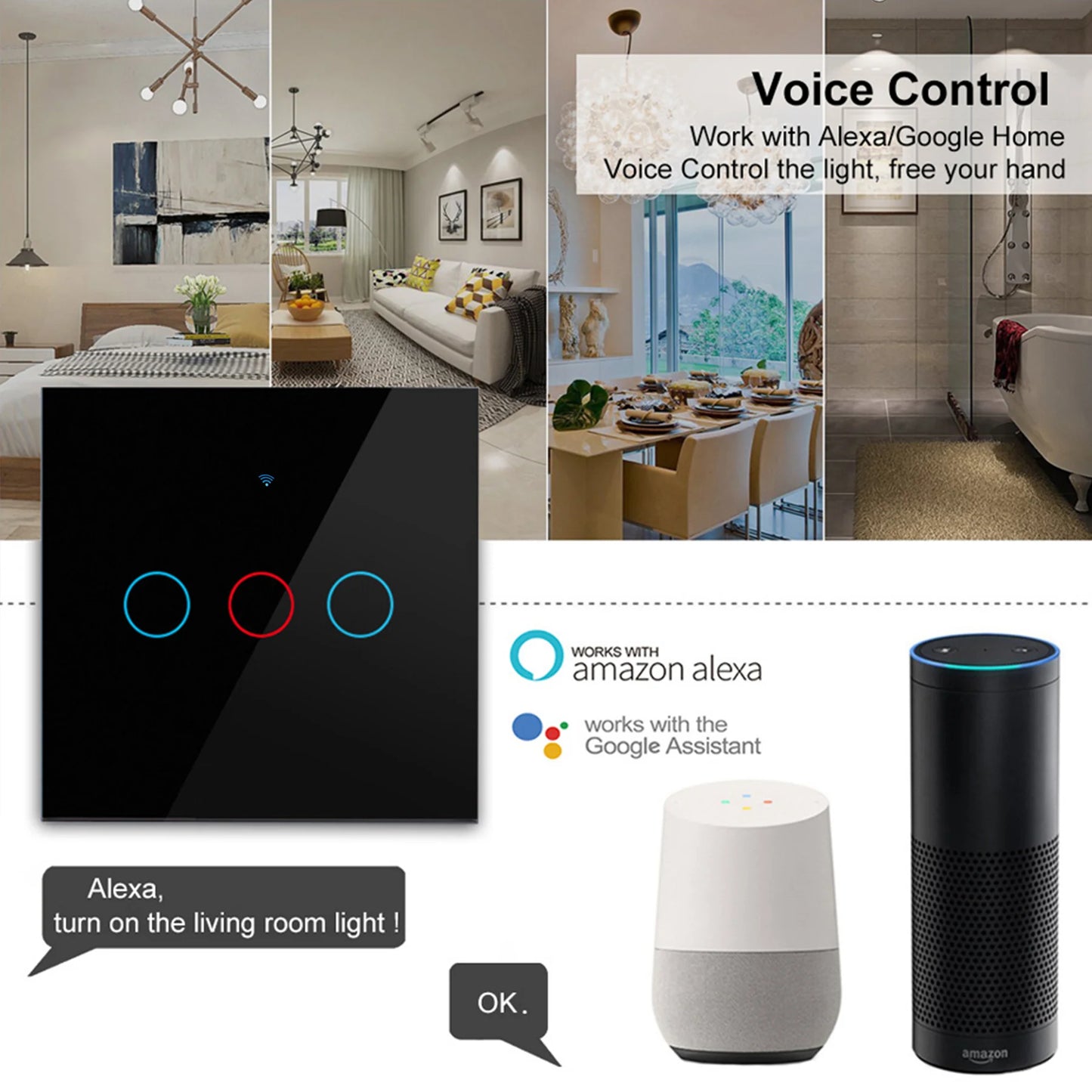 Touch Control Smart Wall Switch for Alexa & Google Home