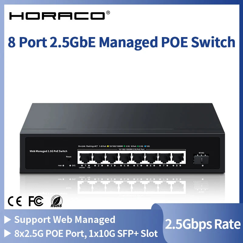2.5GbE Web Managed PoE Switch with VLAN, QoS & LACP