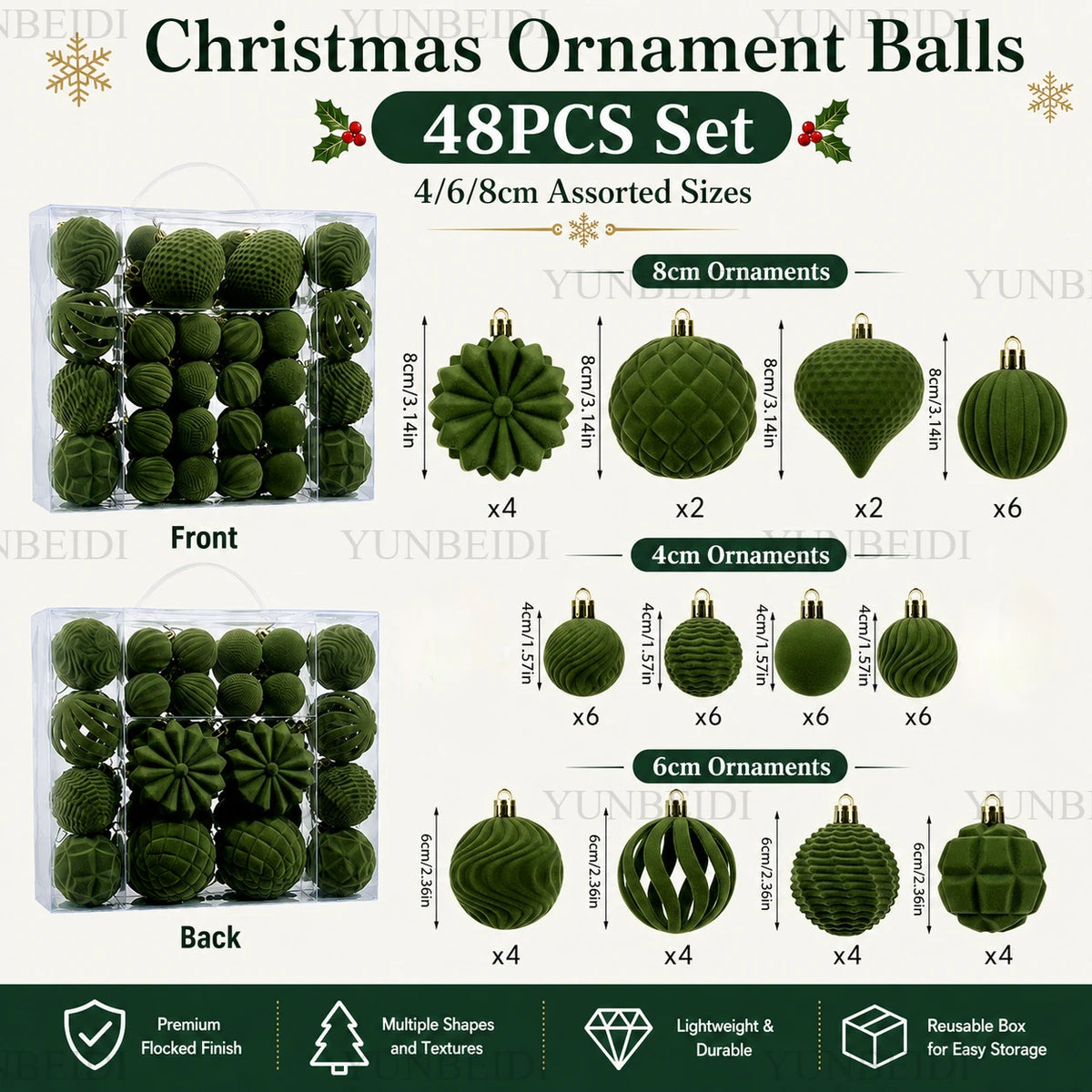 48-Piece Velvet Christmas Bauble Set