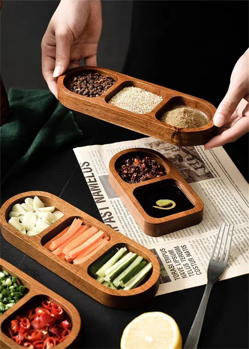 Solid Wood Divided Sauce Dish