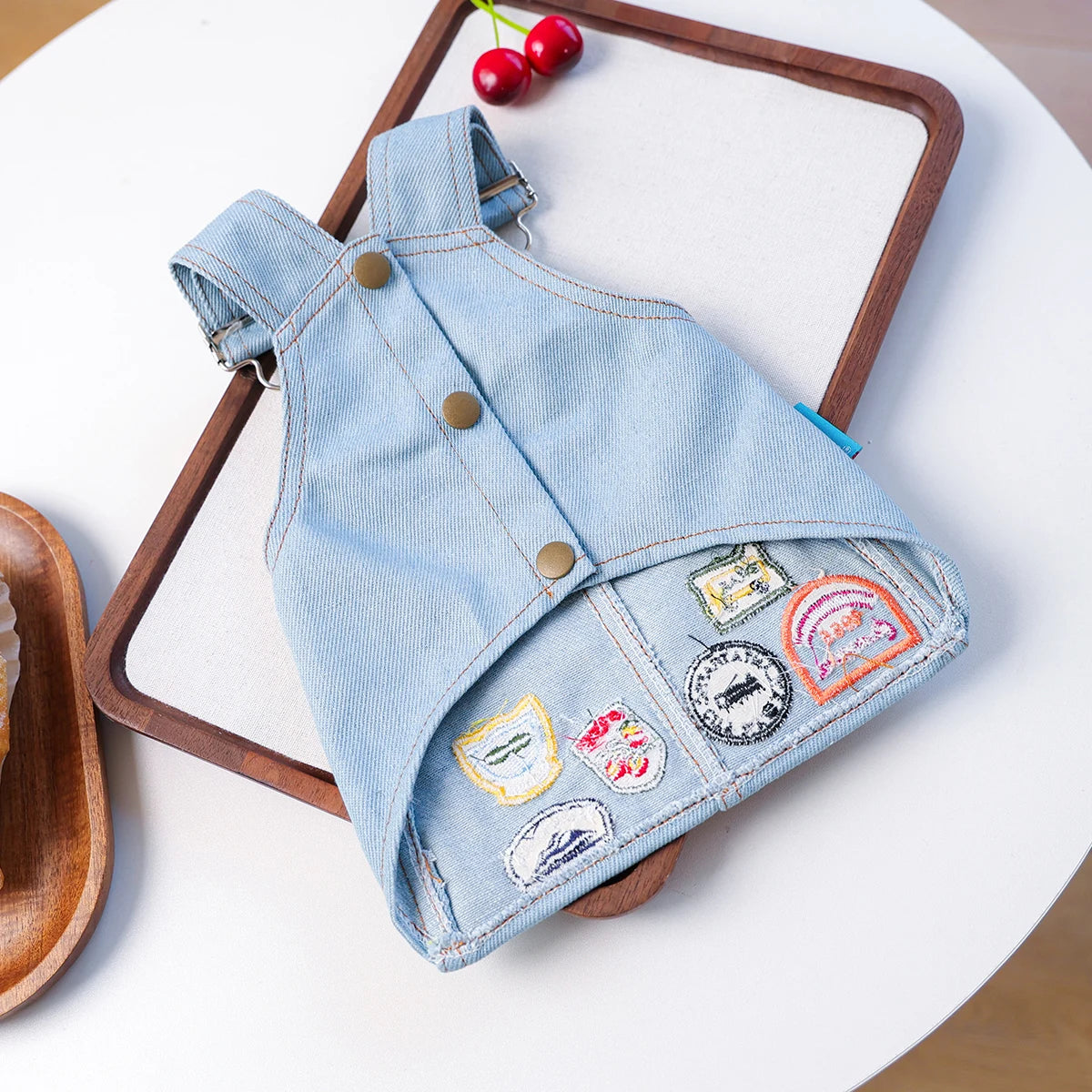 Retro Denim Pet Dress with Badge Patches