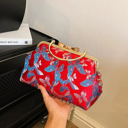 Vintage Embroidered Chain Clutch Handbag