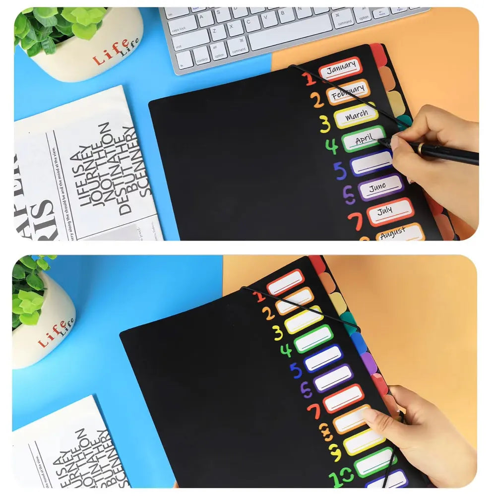 A4 Expanding File Folder with 12 Colour Tabs