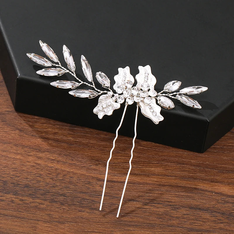 Pearl Rhinestone Flower Hair Pins