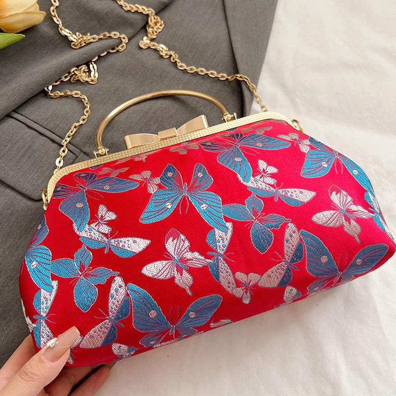Vintage Embroidered Chain Clutch Handbag