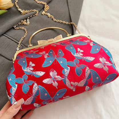 Vintage Embroidered Chain Clutch Handbag
