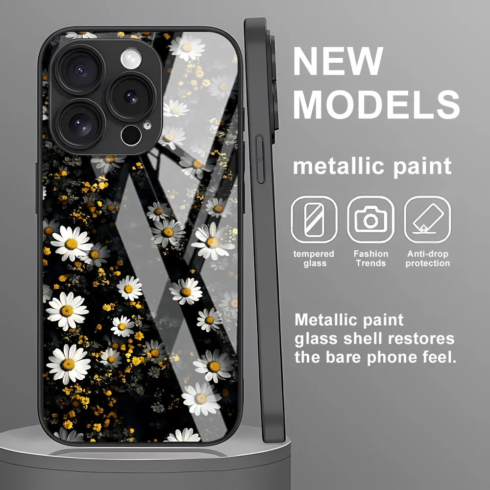 iPhone Case Floral Tempered Glass Red