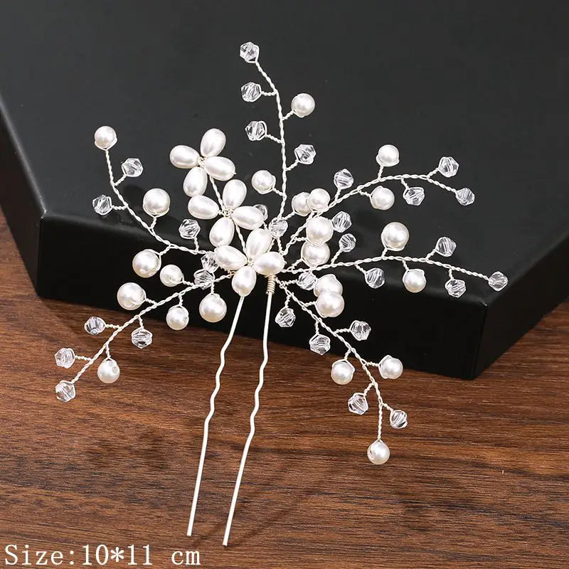 Pearl Rhinestone Flower Hair Pins