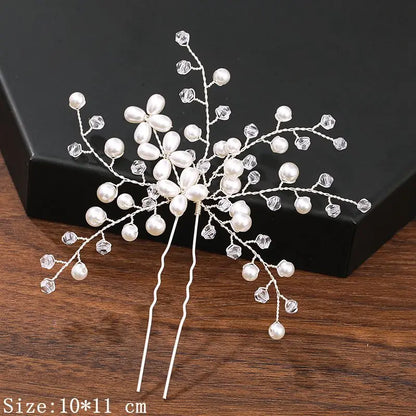 Pearl Rhinestone Flower Hair Pins
