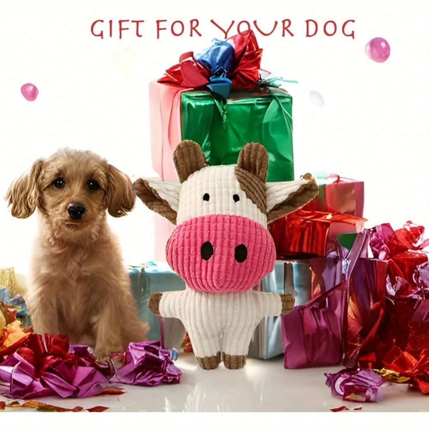 Corduroy Cow Squeaky Dog Toy