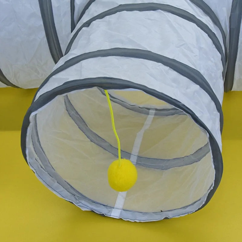 Interactive White Cat Play Tunnel