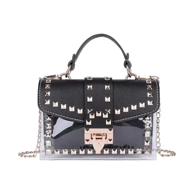 Studded Graffiti Crossbody Satchel Bag
