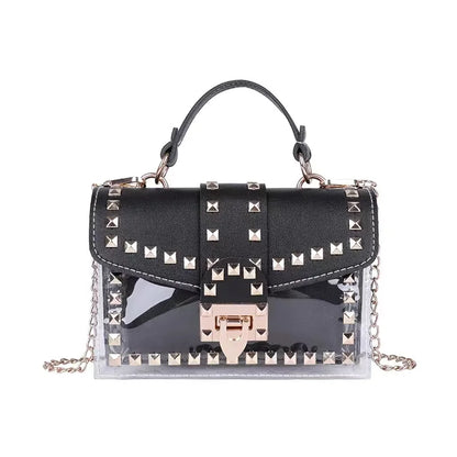 Studded Graffiti Crossbody Satchel Bag