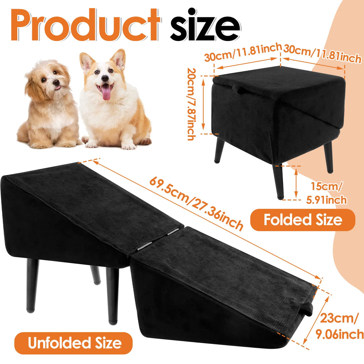 2-in-1 Folding Dog Ramp & Ottoman Pet Steps